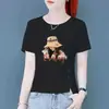 Comércio Exterior Transfronteiriço Roupas para Mães, Camiseta de Manga Curta para Meia-Idade, Caimento Solto, Emagrecedor, Versátil, Blusa com Fenda Irregular