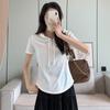 Camiseta de Manga Corta con Cremallera y Capucha de Seda de Hielo para Mujer 2026 Nuevo Estilo Coreano Ajustada Corta Elegante Blanca para el Trabajo