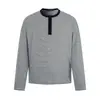 Camiseta de manga larga a rayas estilo retro americano con cuello Henry para hombre y mujer, nueva de otoño, holgada, casual, versátil, top básico