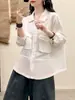 Nueva camisa de algodón retro de corte holgado, de doble capa, con cuello ancho, bolsillos grandes y diseño extragrande de frente abierto, 2026