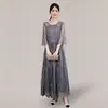 Vestido de Noche Estilo Francés para Mujer 2026 Nuevo Verano Host de Amazon Largo Encaje Vestido para Reunión Anual Compromiso