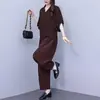 Conjunto casual y a la moda de Tencel para mujer, estilo verano, chic y elegante, de manga corta, fino y holgado, con pantalones de pierna ancha, un conjunto de dos piezas