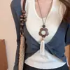 Collar Trenzado de Cuerda con Perlas de Piedra Natural para Mujer, Cadena para Clavícula de Piedra Ojo de Tigre Estilo Chino Nuevo Vintage, Accesorio Largo Colgante para el Cuello con Manchas