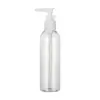 Botella redonda transparente con cierre de presión, de 120 ml, 150 ml y 200 ml, con bomba de presión y cierre de clip, para cosméticos, envases de PET vacíos.