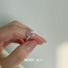 Anillo de Corazón Rosa con Circonita Estilo Coreano para Mujer, Anillo Abierto de Corazón de Melocotón Dulce y de Moda, Anillo de Dedo Índice Moderno