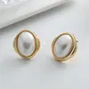 Brincos Stud Geométricos Retrô de ABS com Pérola Imitação, Brincos de Metal de Alta Qualidade para Mulheres, Brincos Simples e Versáteis para o Dia a Dia com Estilo Elegante