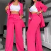 Ropa de Verano para Mujer de Exportación Europea y Americana Transfronteriza 2025 Traje Elegante de Color Puro con Mangas de Abertura y Solapa Traje de Pantalón Recto para Mujer