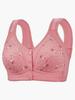 Sujetador de Talla Grande con Botón Frontal y Fino para Madres de Mediana Edad y Ancianas, Ropa Interior de Algodón para Mujer, Sujetador Deportivo Estampado sin Aros