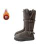 Versão em Couro ~ Botas de Neve Cinzas para Mulheres 2025 Inverno Novo Estilo Sola Grossa Aumento de Altura Forradas com Lã Espessadas Longas de Neve Algodão