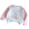 Camiseta de Manga Larga con Estampado de Dibujos Animados Frescos de Otoño para Niñas, Bloque de Color, Manga Raglán, Lazo para Niños Pequeños