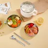 Tigela de Macarrão Instantâneo de Grande Capacidade com Talheres, Lancheira para Estudante, Caixa para Macarrão Instantâneo, Tigela Separada de Aço Inoxidável para Macarrão Instantâneo com Tampa