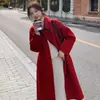 Popular abrigo de lana con cuello de muñeca amarillo para mujer, nuevo abrigo de lana grueso de longitud media estilo coreano para otoño e invierno 2026