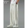 Pantalones Casuales de Lino para Hombre Otoño Lujo Ligero Estilo Chino Pantalones Largos de Algodón Lino Holgados Talla Grande Pantalones de Pierna Recta Hombre Negro Blanco