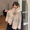 Cachecol de Cashmere Espesso Xadrez Bigodes Curtos Feminino Outono e Inverno Estilo Japonês Fofo ins Estilo Coreano Versátil Fashionável para Estudantes