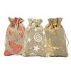 Bolsa colgante con calendario de ciervos bronceados de 3 colores, traje navideño de lino, cuenta regresiva de 24 etiquetas de madera digitales, bolsa para empaquetar dulces