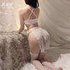 Tamanho plus passion conjunto de três peças estilo peito pequeno renda sino lingerie sexy renda sexy tentação renda pura F58