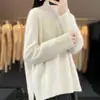 Suéter de tricô moderno com gola alta parcial, cor sólida, manga raglã, estilo preguiçoso, solto, casual, 100% lã, feminino, com mangas compridas, espessado