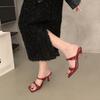 Sandálias francesas elegantes de salto fino sapatos de fada 2024 nova moda verão sandálias pretas de salto alto
