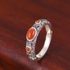 Anel de prata S925 Golden Deer King Artístico Moda Water Ripple Set South Red Silver Jewelry Anel Feminino Abertura Luz Jóias de Luxo