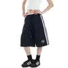 Shorts de Sete Pontos Casuais Relaxados Preguiçosos com Listras Retrô Americanas Unissex Verão Largos de Perna Larga Esportivos de Comprimento Médio