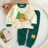 Novo Conjunto de Roupa Íntima Infantil Algodão Puro Roupas de Outono para Meninos Meninas Bebês Roupas de Outono Calças de Outono Pijama Roupas de Casa Jacquard Desenho Animado