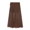 Saia longa feminina marca Z, estilo popular europeu e americano, poá, INS transfronteiriça, elegante saia midi na cor café, poá, ZA