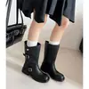 Botines retro estilo británico para mujer con hebilla de cinturón, punta redonda, tacón grueso, versátiles botines negros tipo Martin para comercio transfronterizo