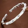 Pulseira de segurança de prata para jornal de bambu joias simples de prata maciça estilo étnico pulseira de prata esterlina 999 presente para namorada
