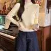 Suéter de Cor Sólida Forrado com Lã para Mulheres 2025 Novo Inverno Espessado Camada Interna Outono e Inverno Lã Tricotada Integrada Camiseta Base Top