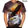 Explosiones de Verano 2024 Nueva Camiseta con Estampado 3D de Águila Camiseta con Patrón de Pájaro Moda Callejera para Hombre y Mujer Manga Corta Top Casual