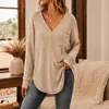 Blusa casual de waffle com decote V solta, moda feminina europeia e americana, autodesenvolvida por Anno, para lojas independentes da Amazon