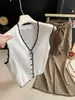 Cardigan de Tricô de Linho com Gola de Cor Contrastante para Mulheres 2026 Verão Novo Elegante Versátil Emagrecedor Colete de Tricô Top