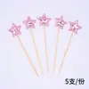 PU Piel Brillante Pieza Estrella de Cinco Puntas Corona Corazón Pastel de Cumpleaños Horneado Enchufe Brillo Mesa de Postres Fiesta Decoración Creativa