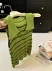 Chaleco de Punto Sin Mangas de Cuello Redondo de Botones Sencillos Estilo Coreano para Mujer, Nuevo Top de Punto Rayado Impresionante de Verano para Mujer