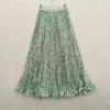 Saia Plissada Estilo Coreano Floral de Cintura Alta com Elástico, Linha A, para Mulheres, Saia de Comprimento Médio para Primavera e Verão, Emagrecedora e Rodada, Adequada para o Trabalho
