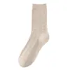 Calcetines de lana para mujer para otoño e invierno, calcetines de punto retorcido de doble aguja para mujer, color liso, versátiles, casuales, cálidos, de media pantorrilla, calcetines apilables para mujer al por mayor