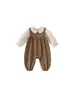 Roupas Infantis Bangxuan Estilo Mori Camisa Estampada Estilo Baby Doll Macacão Duas Peças para Meninas Conjunto Outono Bordado Conjunto para Meninas