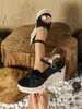Fivela de cinta decorativa de moda transfronteiriça salto plataforma aumento de altura 8cm comércio exterior dropshipping sandálias de sola grossa de corda de cânhamo de verão
