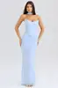 Traje de Dos Piezas Azul Estilo Europeo y Americano para Mujer 2025, con Top Tubo + Falda Lápiz de Cintura Alta para Cadera, Ajustado