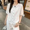 2026 Verano Sudeste Asiático Nueva Camisa Retro de Algodón y Lino Cárdigan Casual de Manga Corta con Botones Superiores Chaqueta de Temperamento