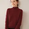 Suéter de Cashmere Puro com Gola Alta e Trança de Diamante Espessa para Outono e Inverno, Camada Base de Tricô Feminino, Suéter Feminino de Novo Estilo