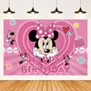 Fondo de tela de Minnie, suministros para decoración de fiestas de cumpleaños, pancarta de cumpleaños de Minnie y Mickey Mouse, fondo de tela para fotografía fotográfica