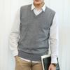 Outono e inverno masculino colete de malha cor sólida V-neck pullover sem mangas suéter casual solto grande tamanho base camisa colete elegante