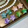 Aretes de Estrella Retro con Degradado, Brillo Colorido Difuminado, Aretes de Estrella de Cinco Puntas con Ondas de Agua, Aretes de Resina, Accesorios Lindos