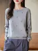 Suéter pullover de fio 100% algodão com gola redonda para mulheres, novo estilo outono/inverno 2025, caimento solto, top base espessado