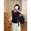 Talla Grande Gordo mm Cubre-Vientre Adelgazante Look Top Diseño de Verano para Mujer Abertura Tirante Camiseta de Manga Corta