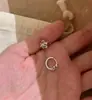 Colar Flor de Íris Escovado Dupla Face Estilo Vintage para Mulheres, Brincos Exquisitos, Pingente Versátil, Corrente para Clavícula com Design de Nicho