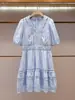 Shenzhen Nanyou Vestido de Verão Elegante da Moda com Renda Vazada Afinando Manga Curta para Mulheres