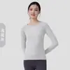 Ropa Nueva de Otoño e Invierno Sin Costuras para Yoga de Manga Larga Transfronteriza Cuello Redondo Ajustada de Secado Rápido para Deportes, Correr, Fitness y Yoga