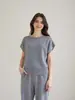 [Hengjia Hj] Tricô de Lã Solto com Gola Redonda e Mangas Curtas tipo Asa para Mulheres, Versátil, de Alta Qualidade, que Cobre o Corpo, Tricô Casual Simples